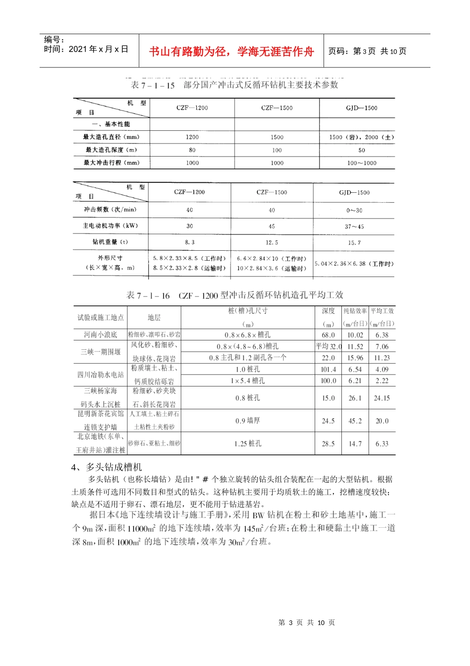 常用围护结构施工机械及效率_第3页
