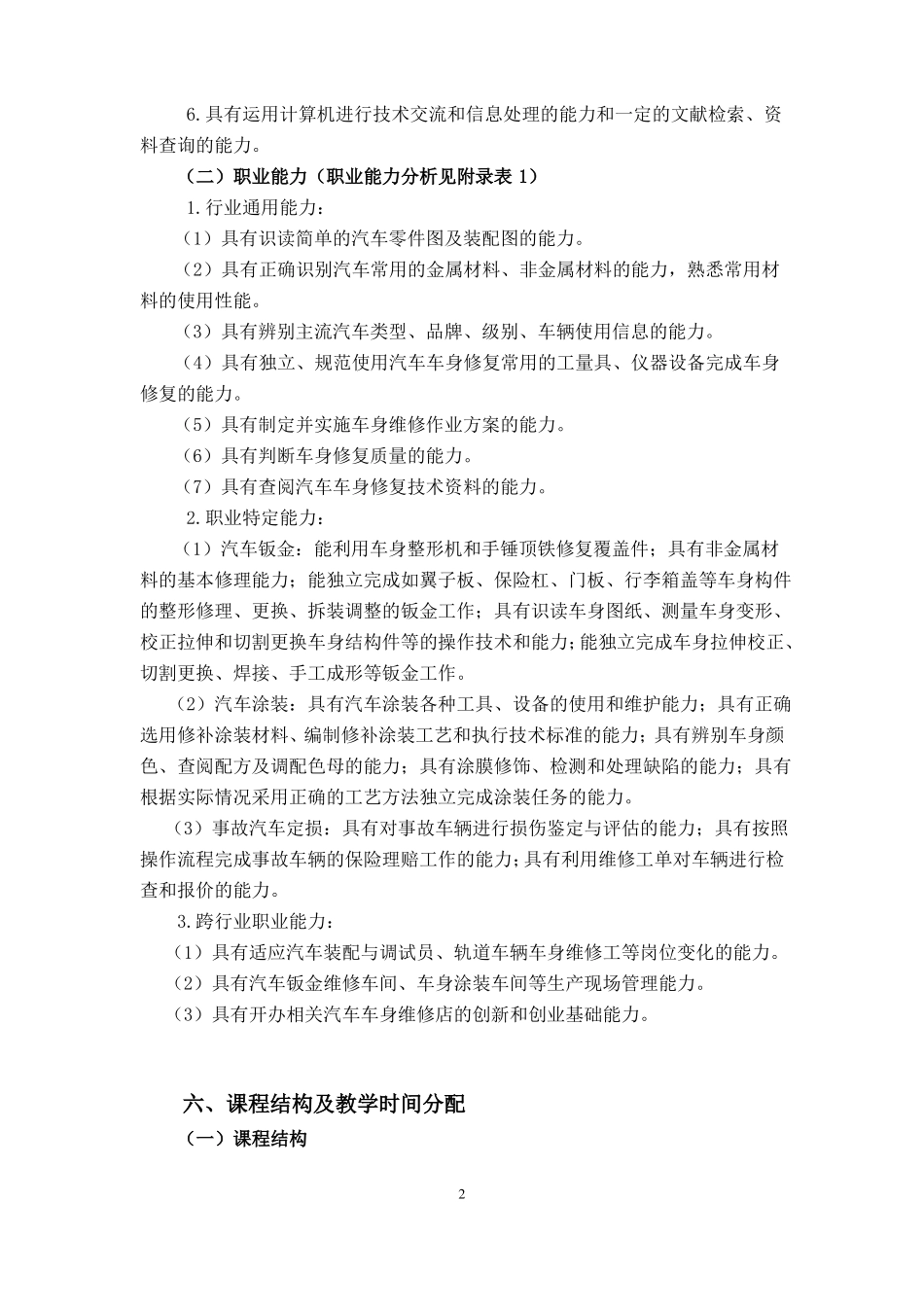 汽车车身修复专业指导性人才培养方案_第2页