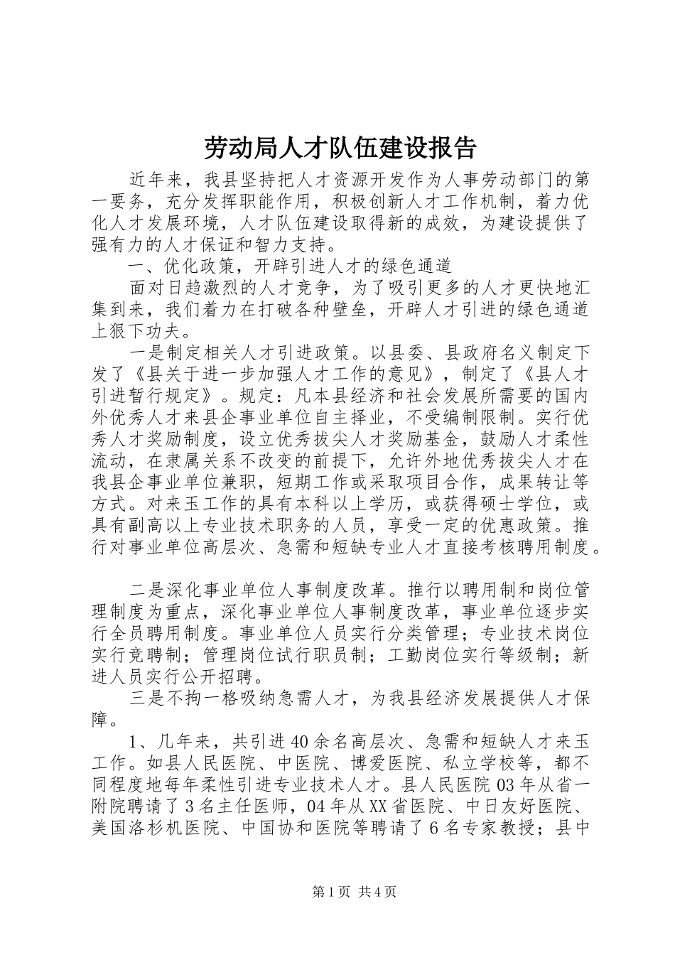 劳动局人才队伍建设报告_第1页