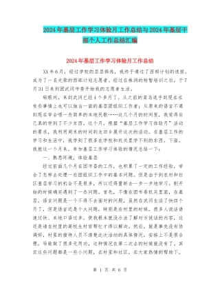 2024年基层工作学习体验月工作总结与2024年基层干部个人工作总结汇编