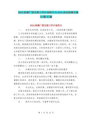 2024洗煤厂团支部工作计划范文与2024活动促销方案汇编