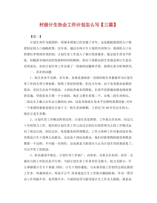 村级计生协会工作计划怎么写【三篇】 