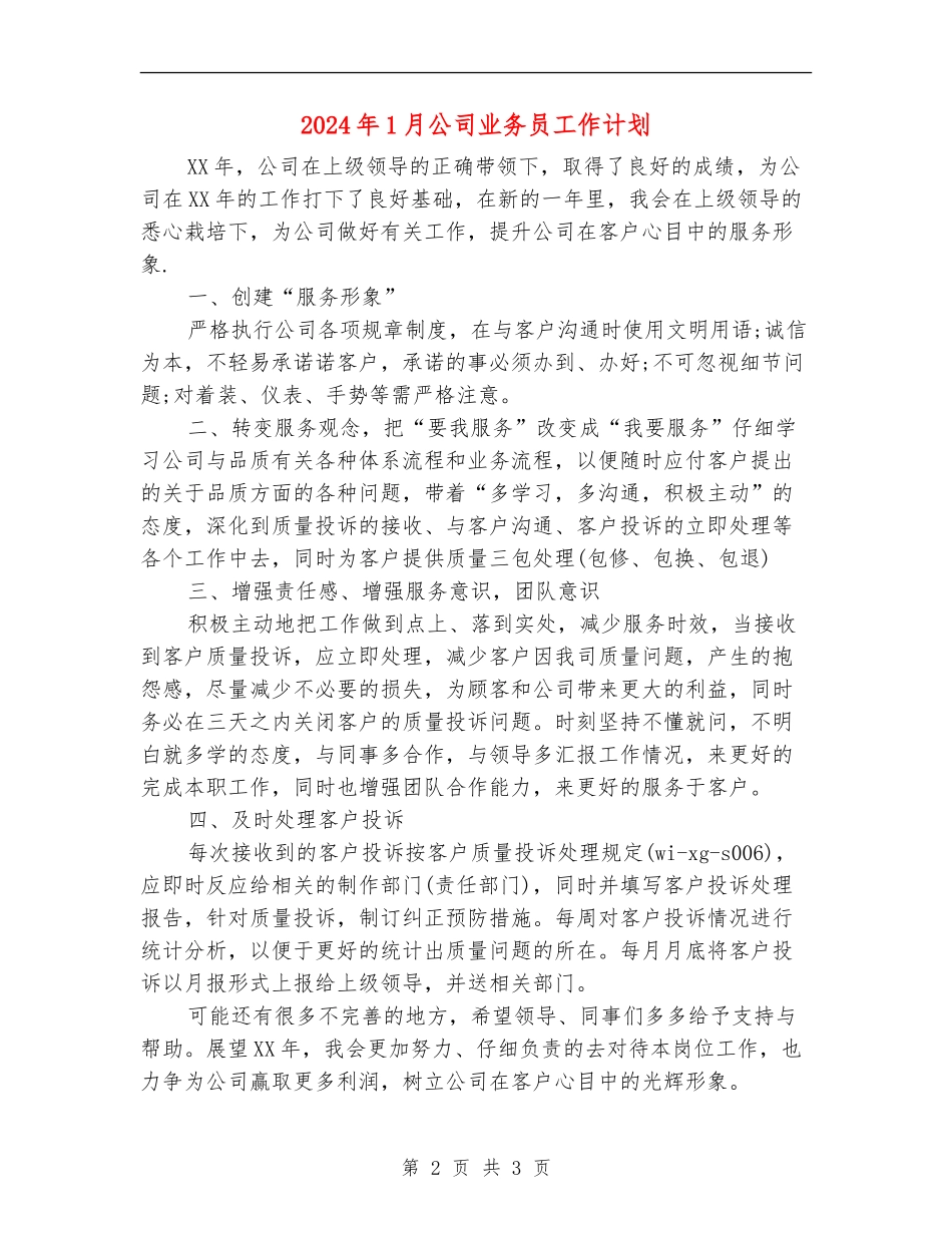 2024年1月公司业务员工作计划_第2页