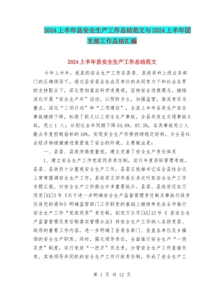 2024上半年县安全生产工作总结范文与2024上半年团支部工作总结汇编