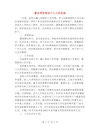 重点项目岗位个人工作总结