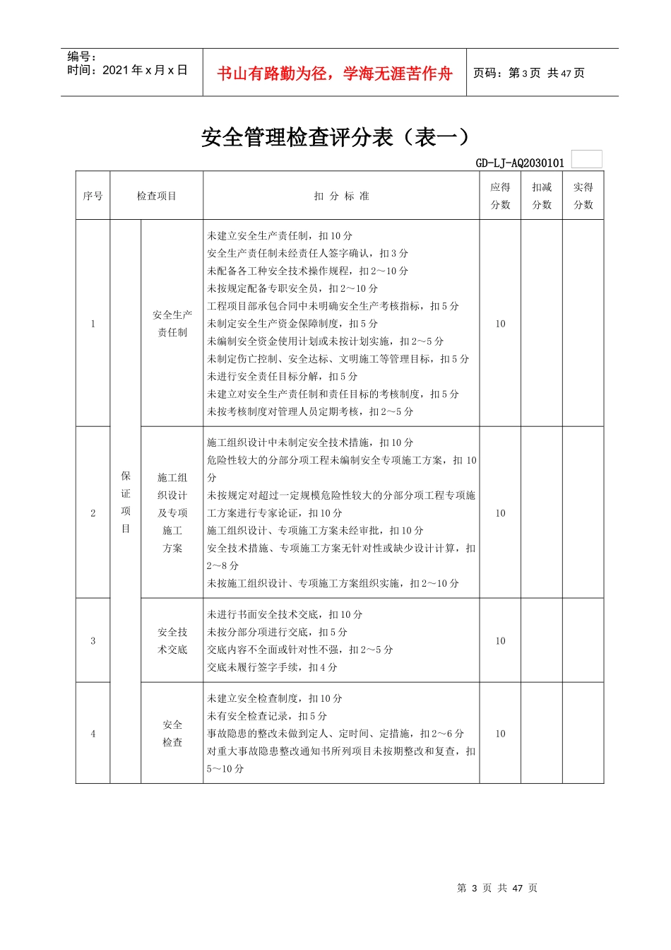 建筑施工安全检查评分表(房建、市政、公路、隧道)_第3页