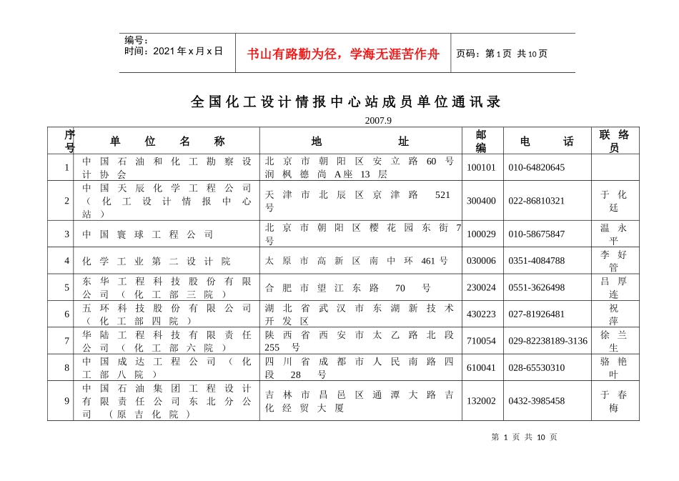 总包工程公司及设计单位通讯录(新版)_第1页