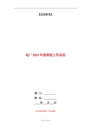 电厂2024年度班组工作总结