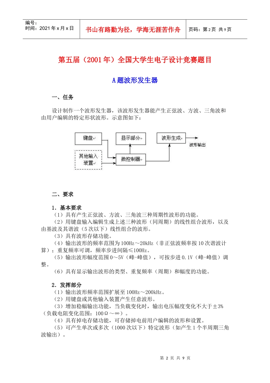 历届全国大学生电子设计竞赛题目汇编—PLD_第2页