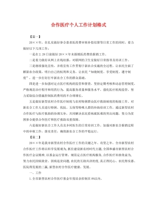 合作医疗个人工作计划格式 