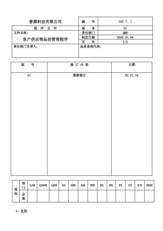 质量体系编写表格COP7-1