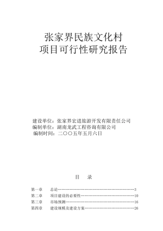 张家界文化村项目可行性研究报告
