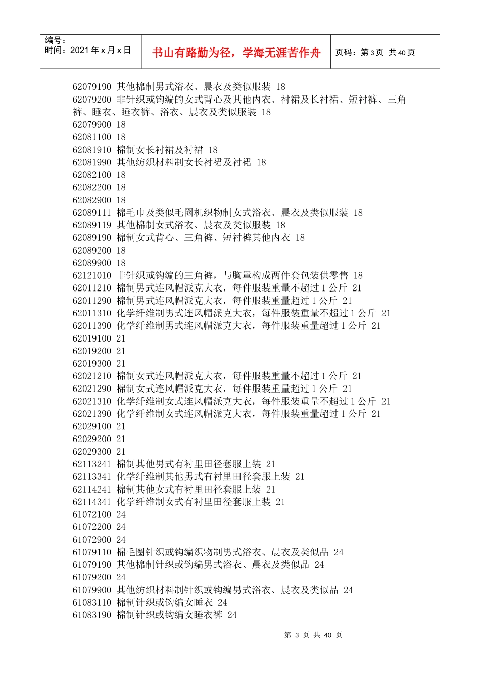 四、各设立纺织品被动配额限制的国家和地区取消限制类别与对应的_第3页