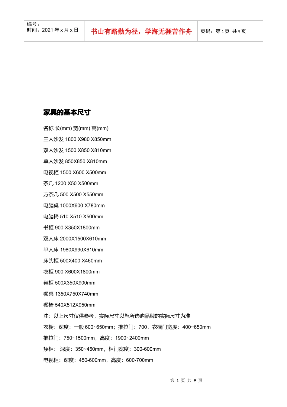 家具的基本尺寸介绍_第1页