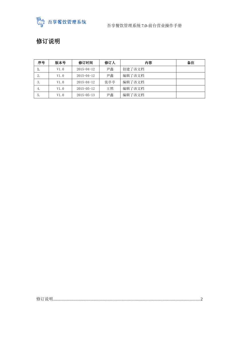 吾享餐饮管理系统7.0-前台营业操作手册(DOC63页)_第2页