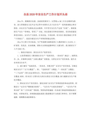 全县年安全生产工作计划开头语 