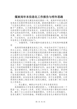 煤炭局年末信息化工作报告与明年思路