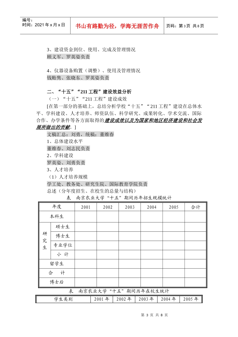 南京农业大学“十五”“211工程”总结报告提纲_第3页