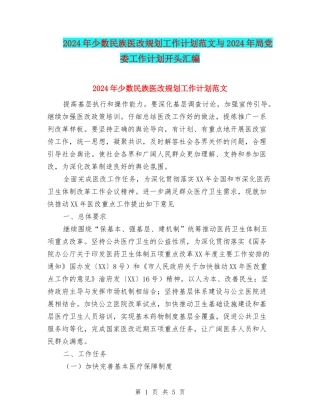 2024年少数民族医改规划工作计划范文与2024年局党委工作计划开头汇编
