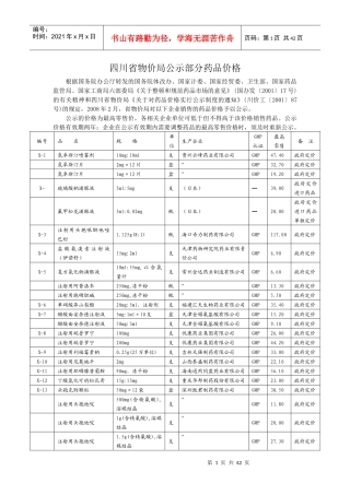 四川省物价局公示部分药品价格