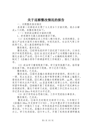 关于巡察整改情况的报告