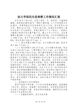 抗大旱保民生促春耕工作情况汇报