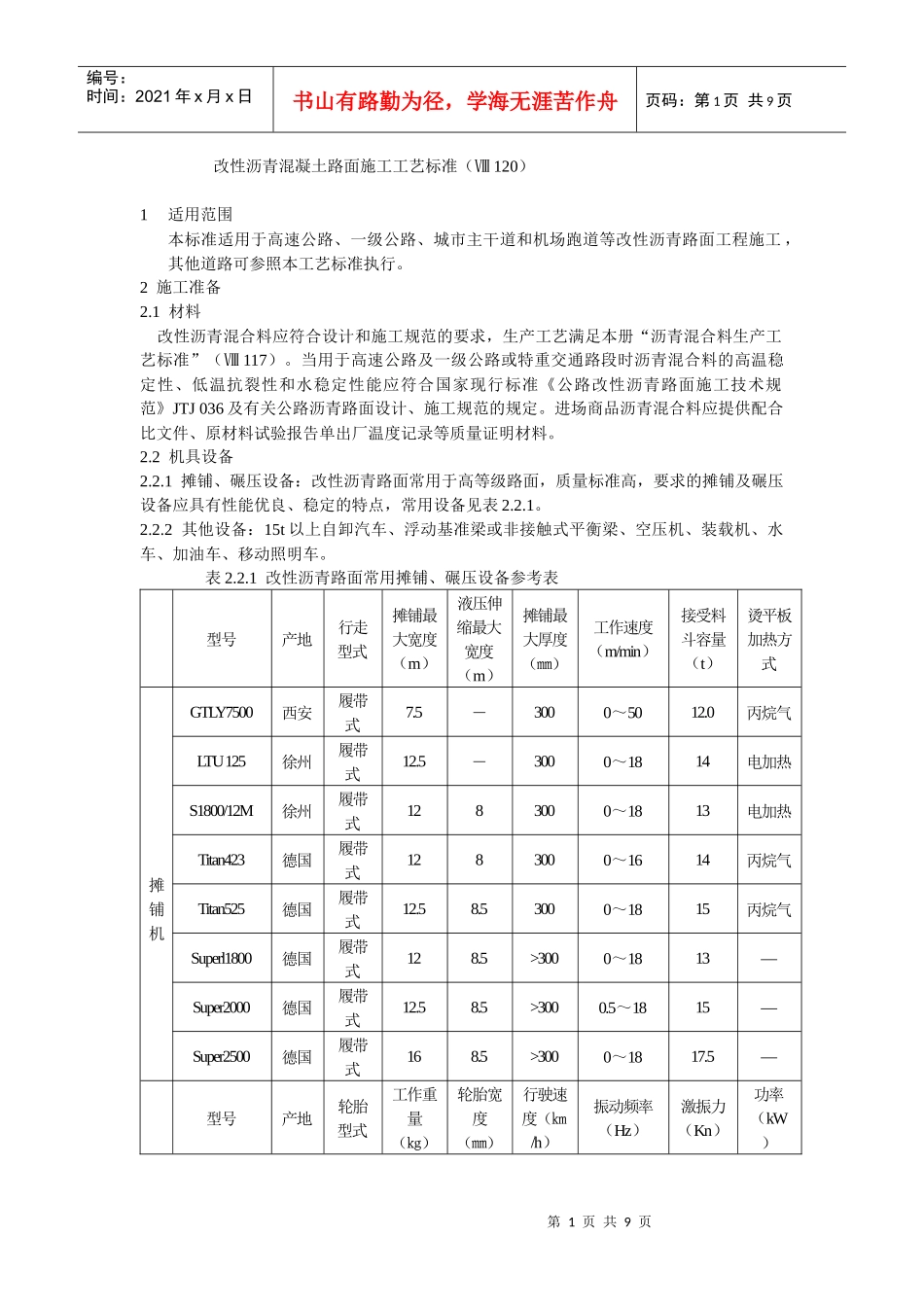 改性沥青混凝土路面施工工艺标准_第1页