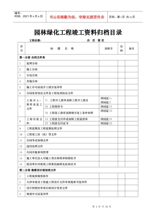 园林绿化工程竣工资料归档目录