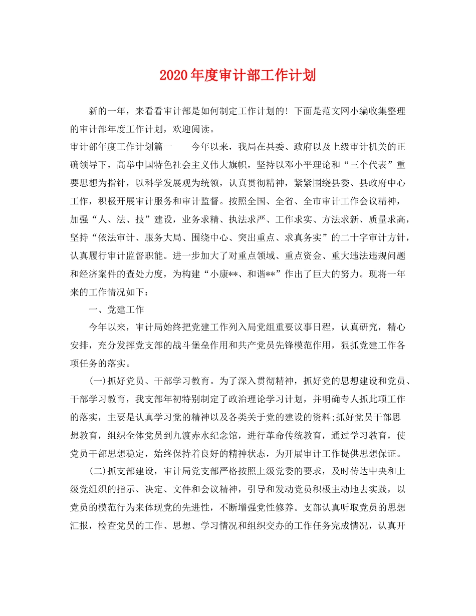 2020年度审计部工作计划 _第1页
