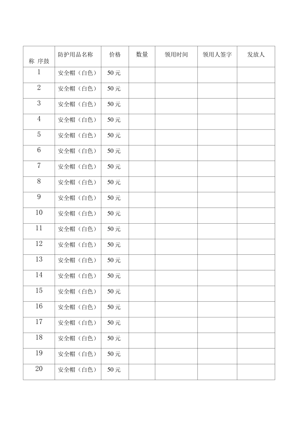 安全防护用品领用登记表_第3页