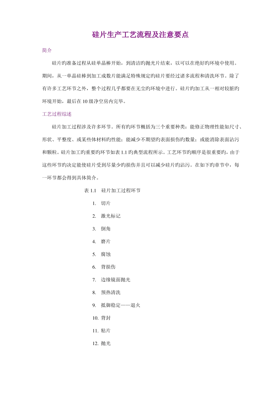 半导体硅片生产标准工艺标准流程及标准工艺注意要点_第1页