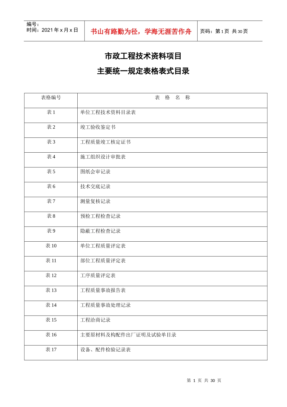 市政工程资料表格_免费_第1页