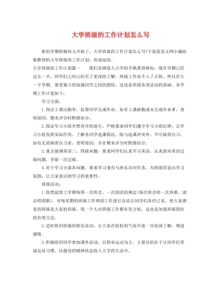 大学班级的工作计划怎么写 