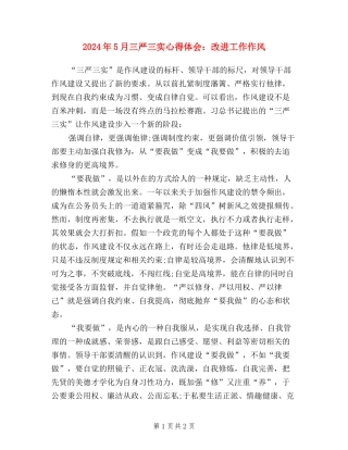 2024年5月三严三实心得体会：改进工作作风