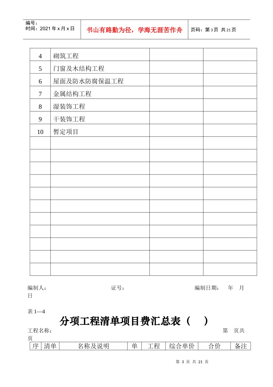 广东省建筑工程量清单计价标准格式说明_第3页