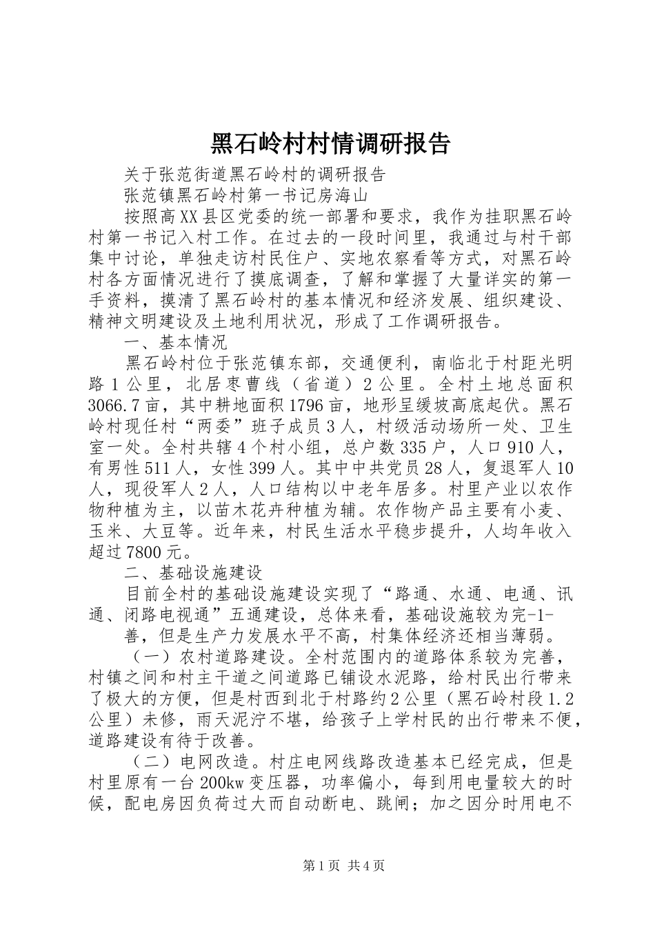 黑石岭村村情调研报告_第1页