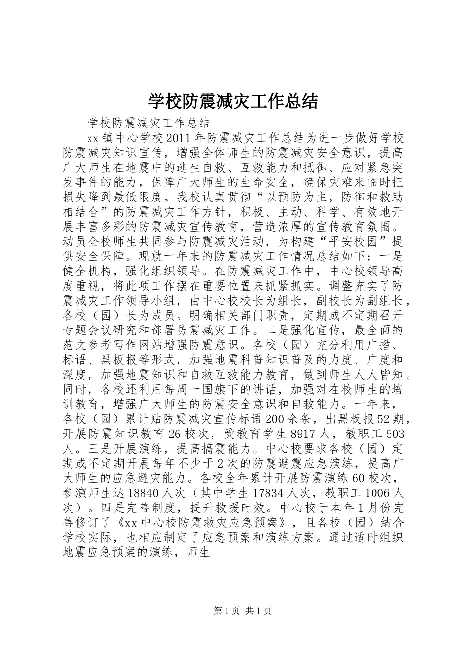 学校防震减灾工作总结_第1页
