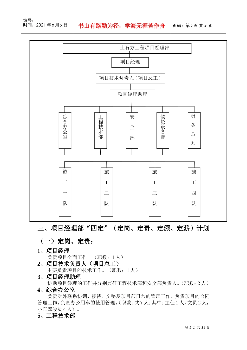土石方工程施工项目部机构设置岗位职责及管理制度(DOC31页)_第2页
