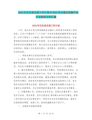 2024年石化党支部工作计划与2024年石家庄农特产品行业现状分析汇编