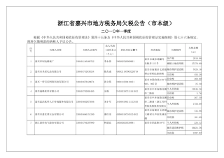 浙江省嘉兴市地方税务局欠税公告（市本级）