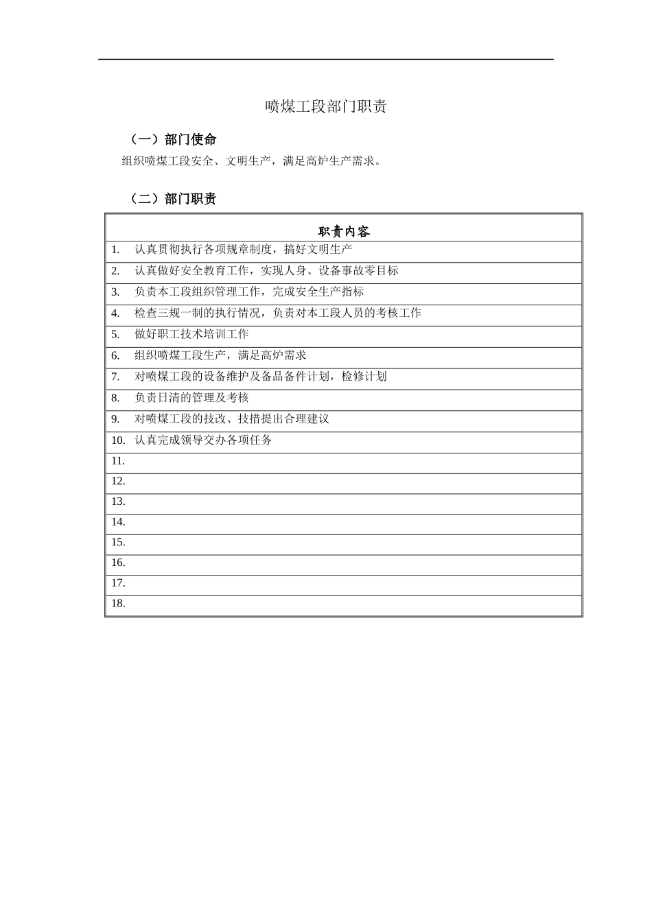 喷煤工段部门职责说明书_第1页