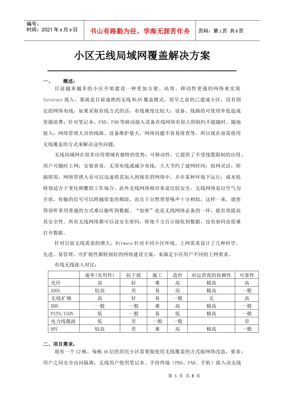 小区WLAN无线覆盖解决方案_第1页