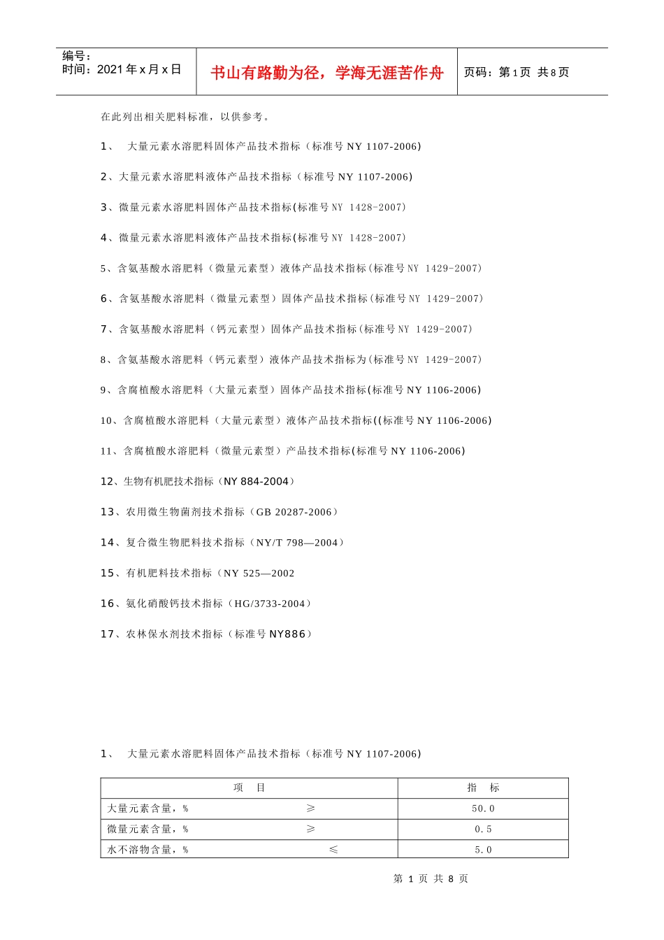 叶面肥、有机肥、生物有机肥、微生物菌剂等肥料产品标准信息汇总_第1页