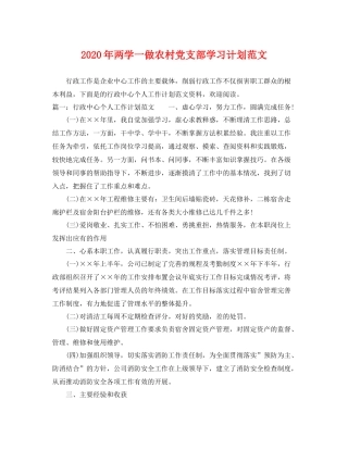 2020年两学一做农村党支部学习计划范文 