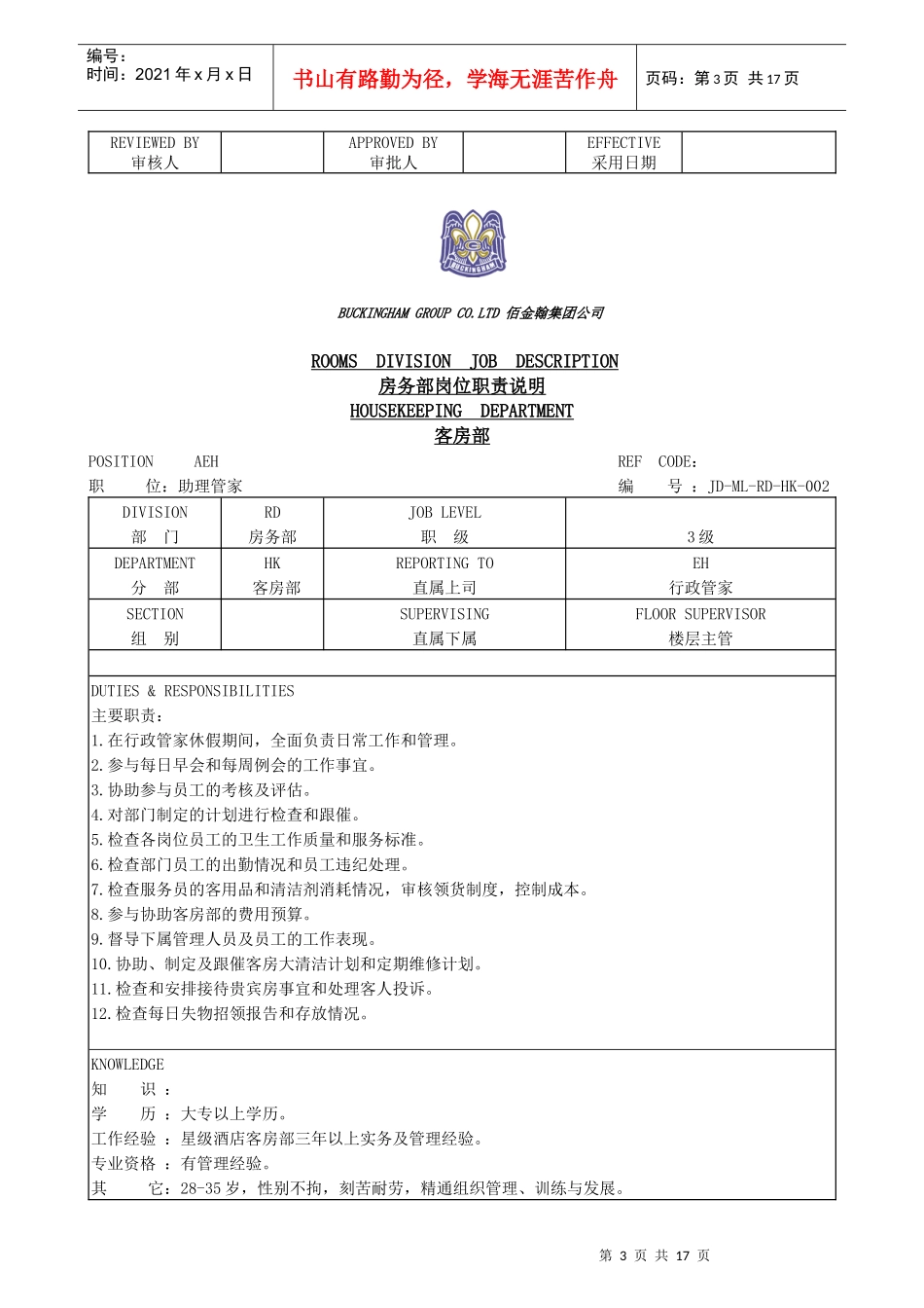 客房部岗位职责5046138831_第3页