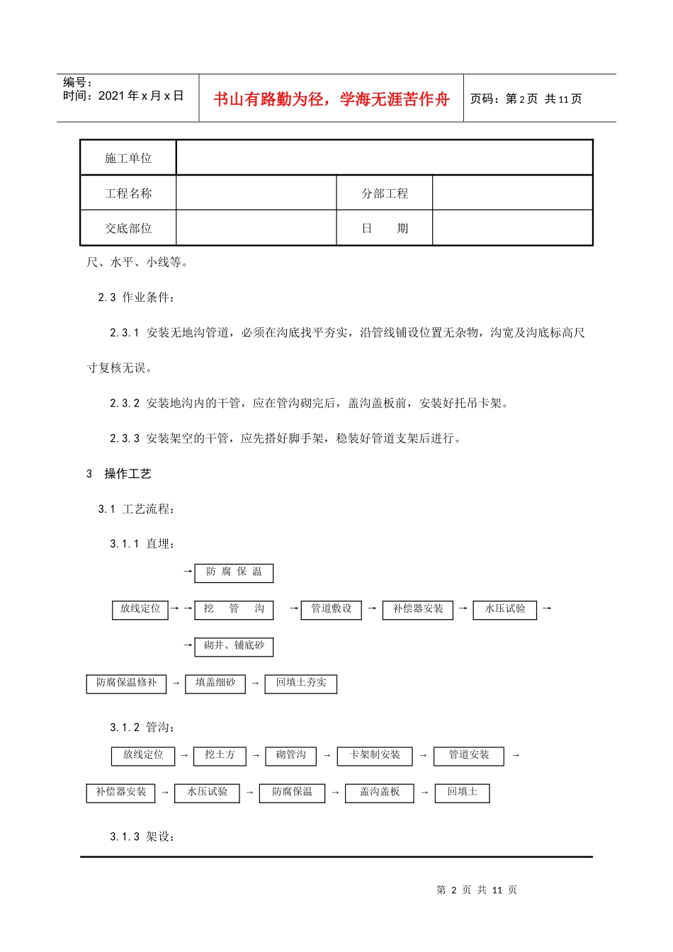 室外供热管道安装分项工程质量技术交底记录_第2页