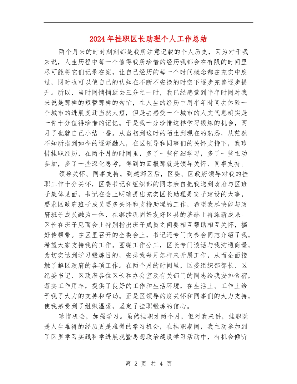 2024年挂职区长助理个人工作总结_第2页
