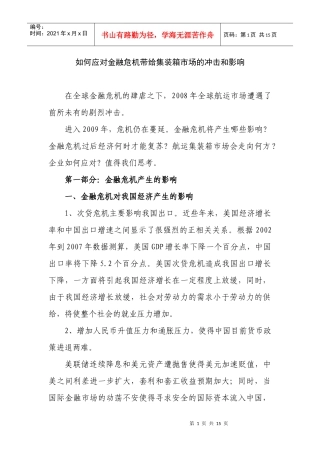 如何应对金融危机带给集装箱市场的冲击和影响