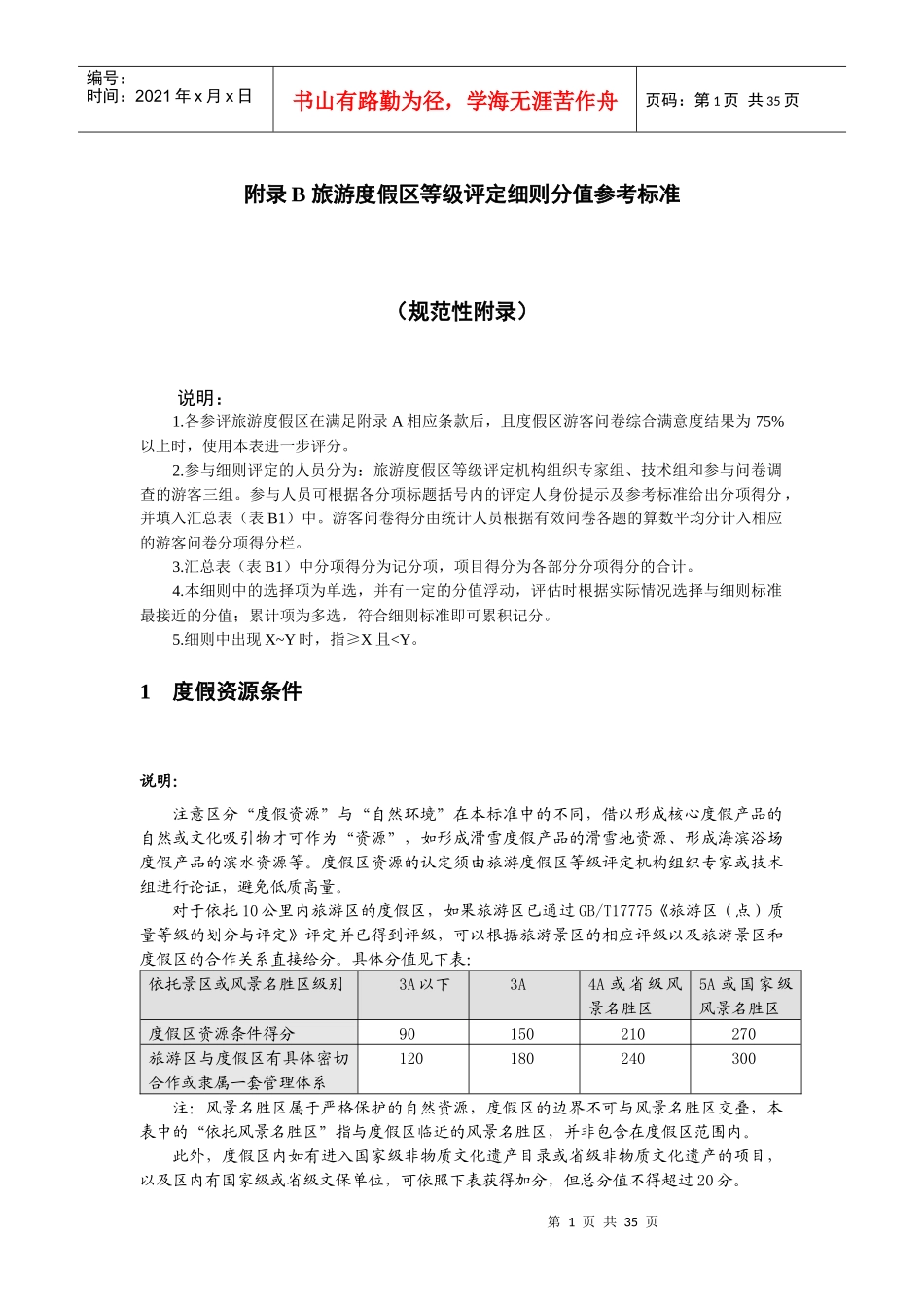 旅游度假区等级评定细则分值参考标准_第1页
