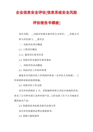 企业信息安全评价信息系统安全风险评价报告书模板